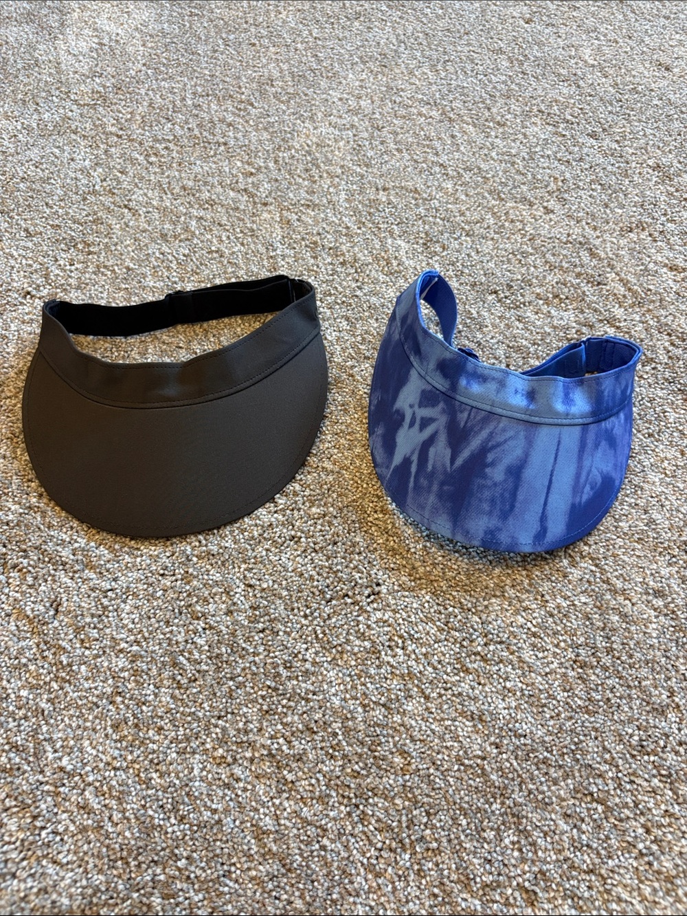 Two Lululemon Visors, Black & Blue Tie-Dye Visor Set